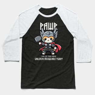 Kawaii Cat in Thor Costume - Almighty Pawr! Baseball T-Shirt